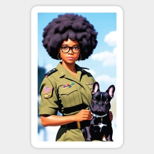 Military Girl with French Bully Sticker